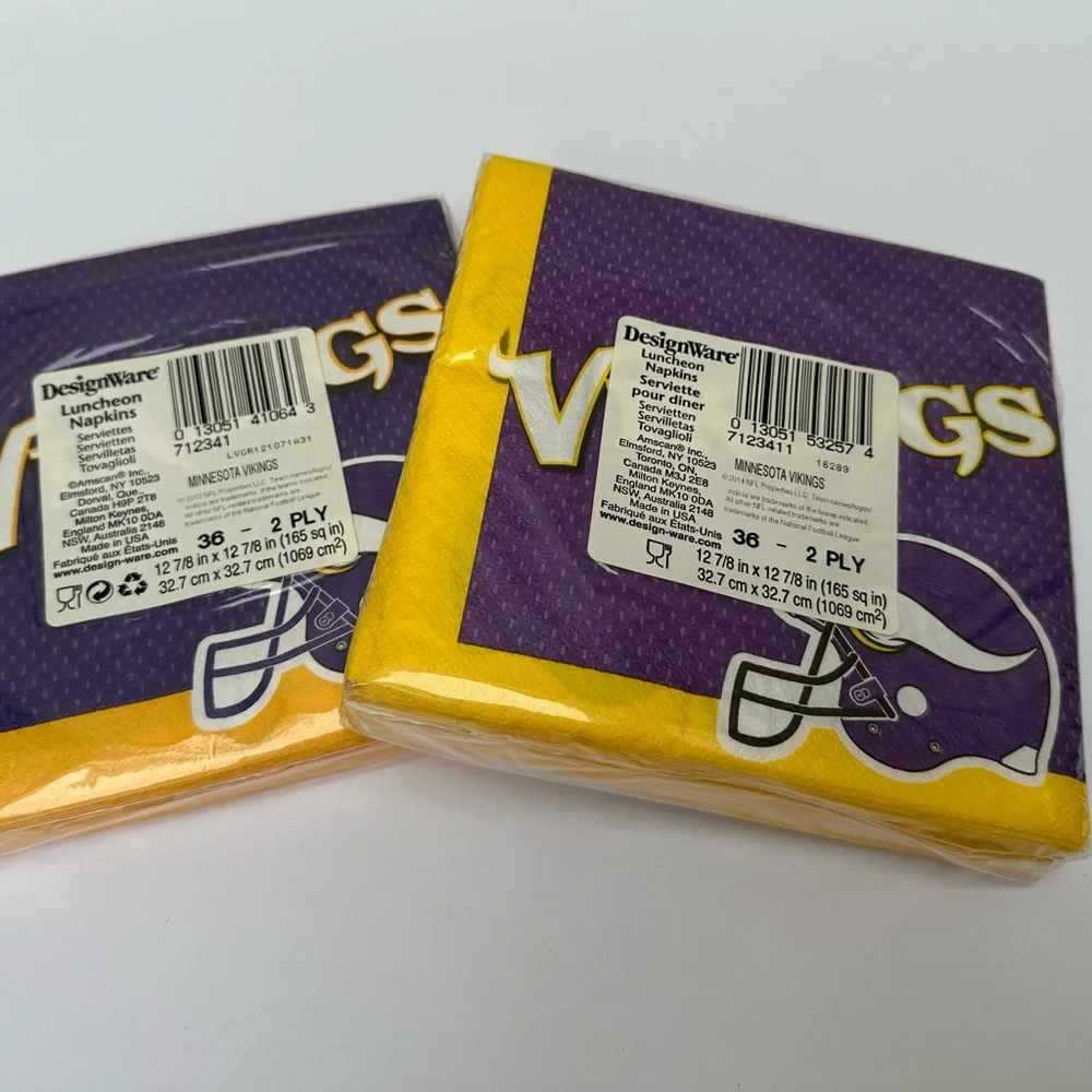 Vikings Paper Napkins Purple Yellow Football Party 2 Packs Skol Fast Ship